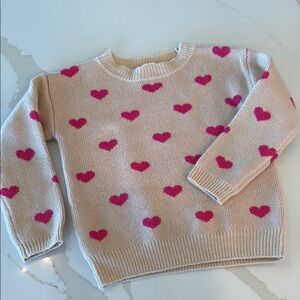 Cat & Jack Pink Heart Crew Neck Sweater - Oatmeal NWOT